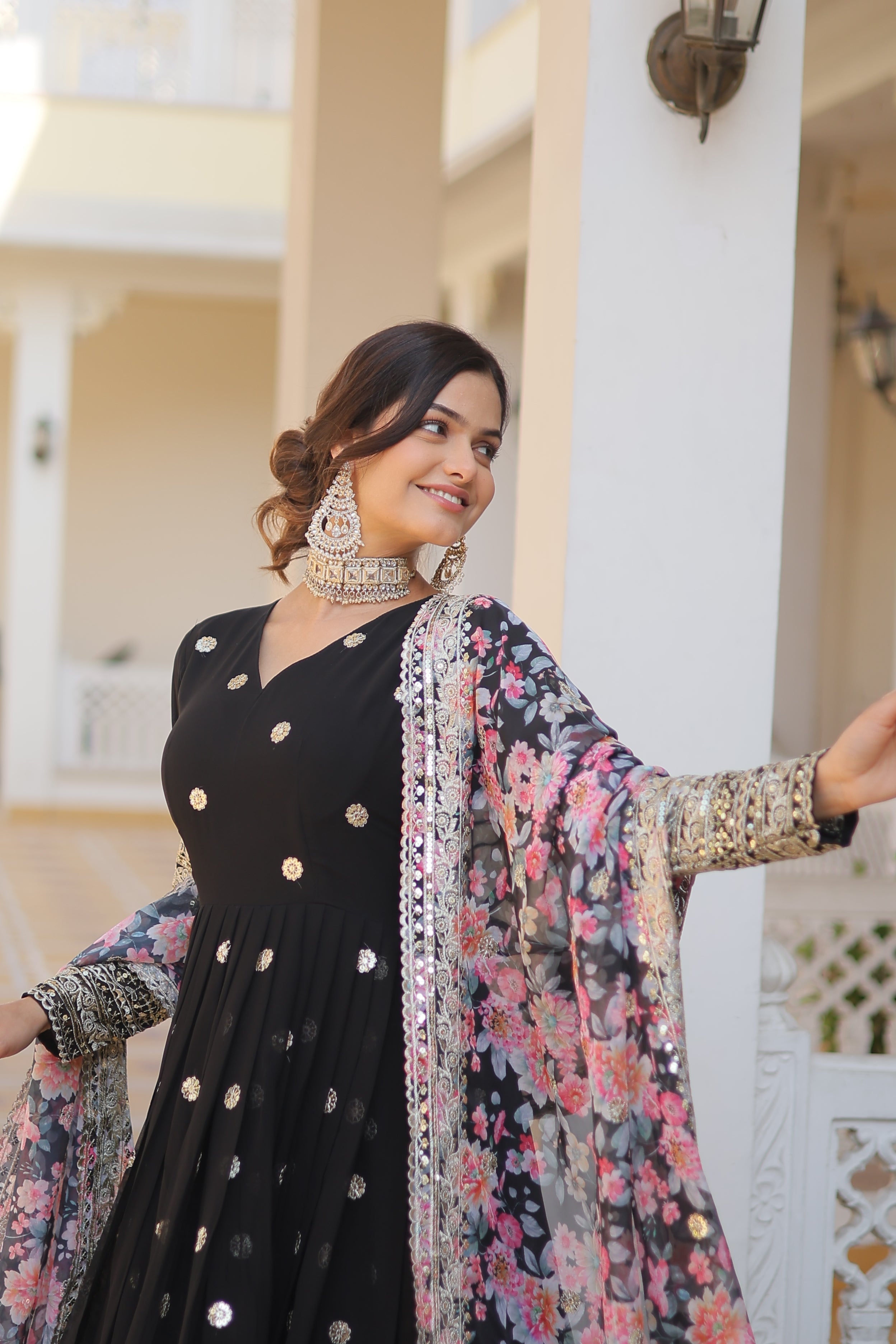 Faux Georgette Designer Black Color Wedding Gown With Dupatta
