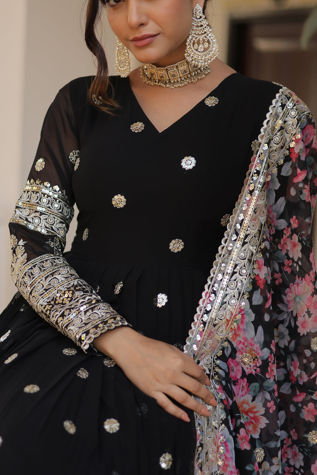 Faux Georgette Designer Black Color Wedding Gown With Dupatta