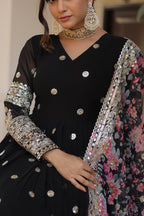 Faux Georgette Designer Black Color Wedding Gown With Dupatta