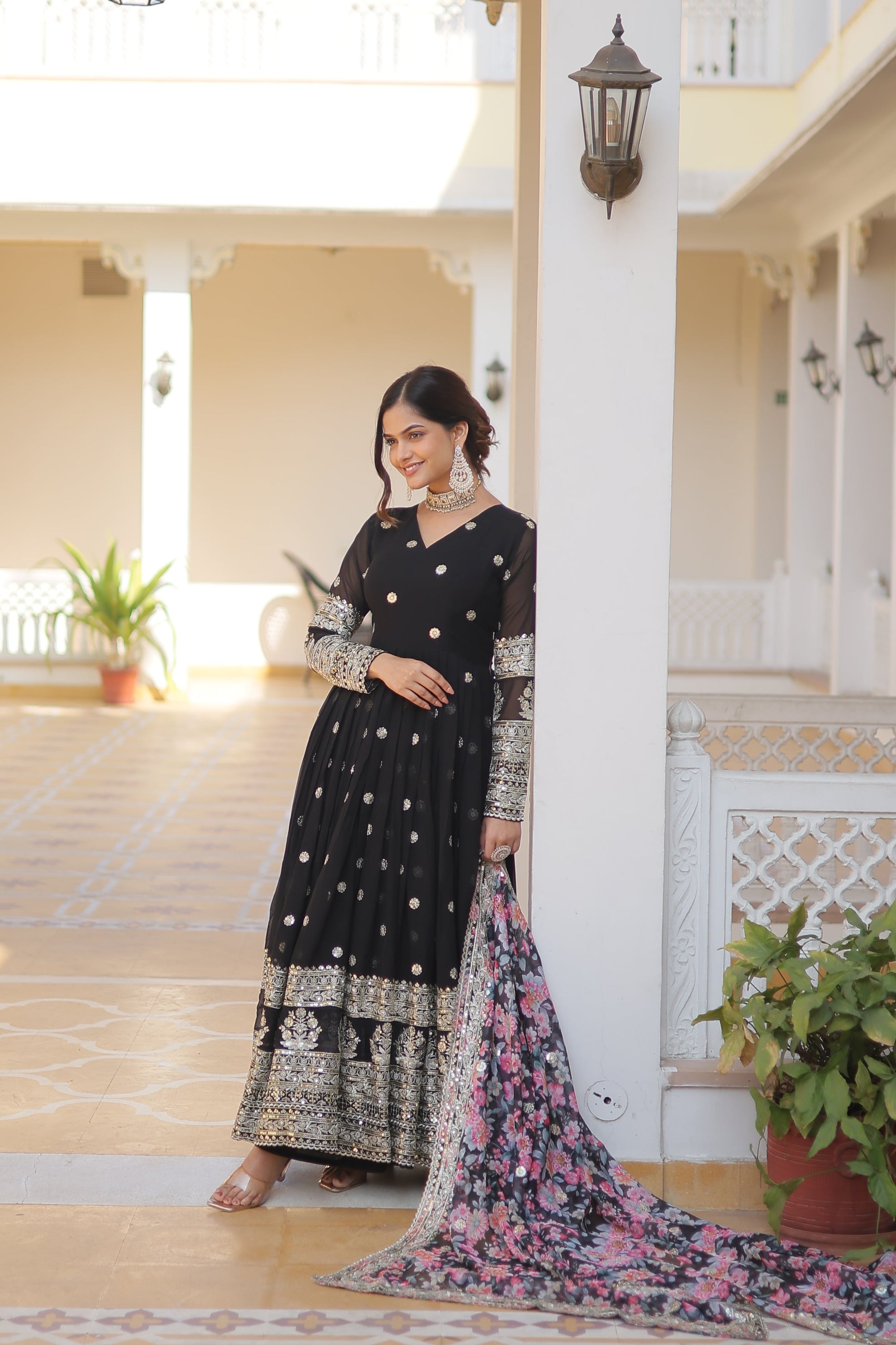 Faux Georgette Designer Black Color Wedding Gown With Dupatta