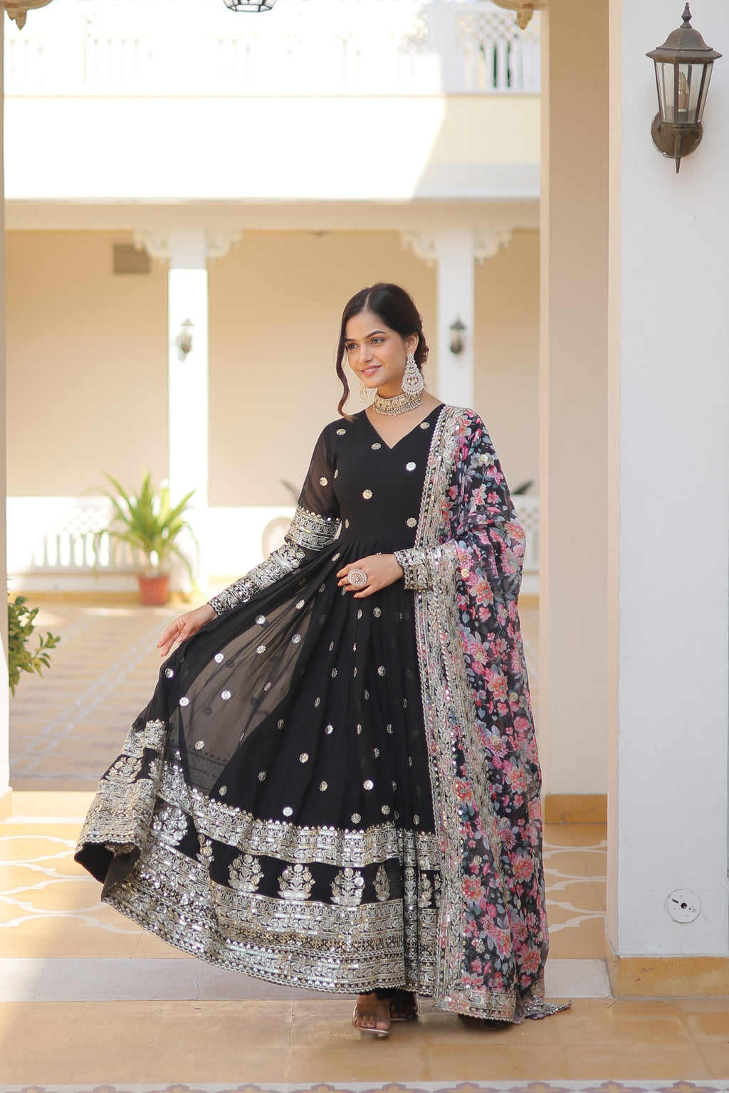 Faux Georgette Designer Black Color Wedding Gown With Dupatta