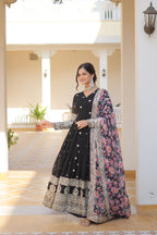 Faux Georgette Designer Black Color Wedding Gown With Dupatta