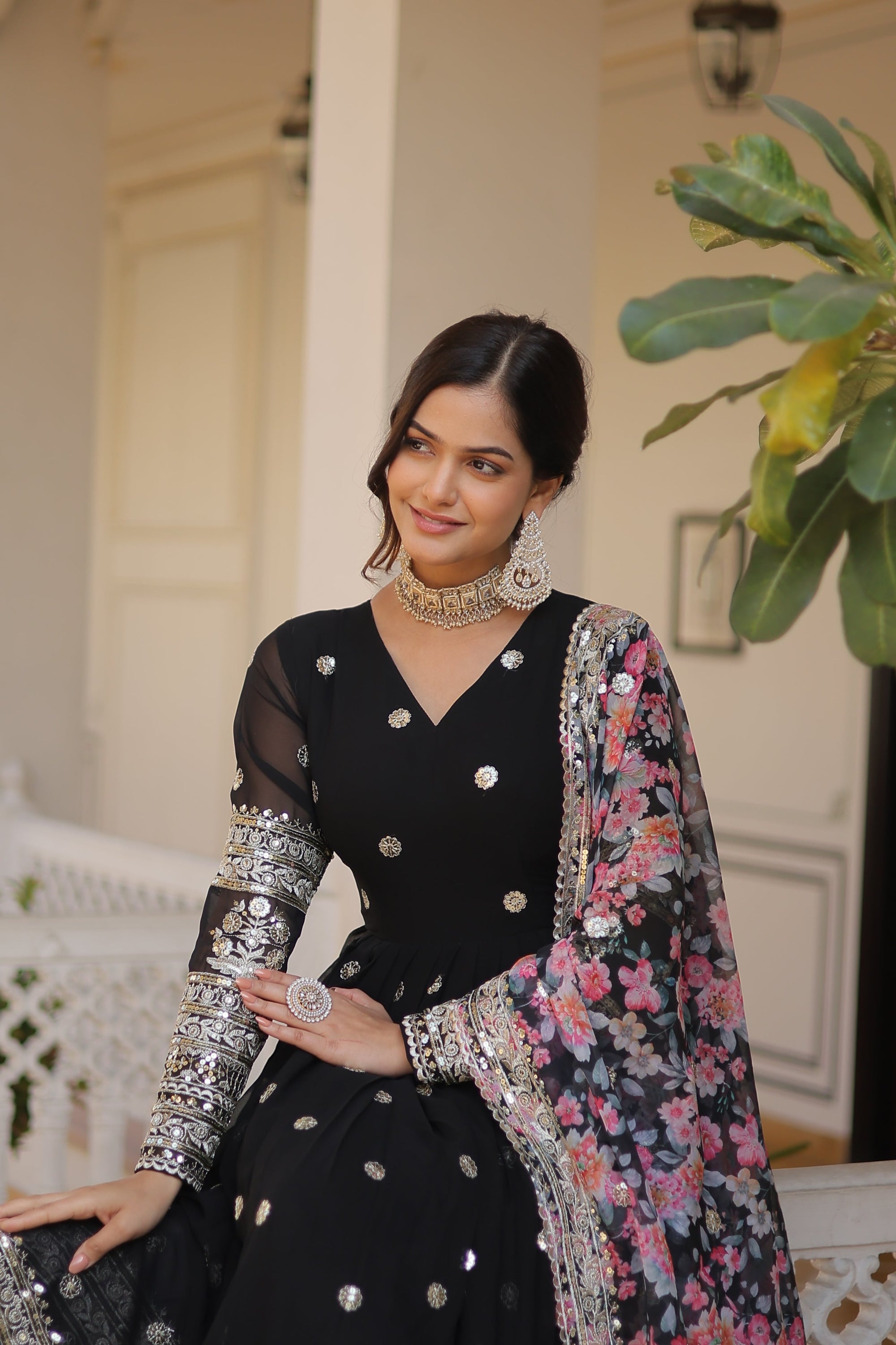 Faux Georgette Designer Black Color Wedding Gown With Dupatta