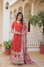 Faux Georgette Designer Orange Color Wedding Gown With Dupatta