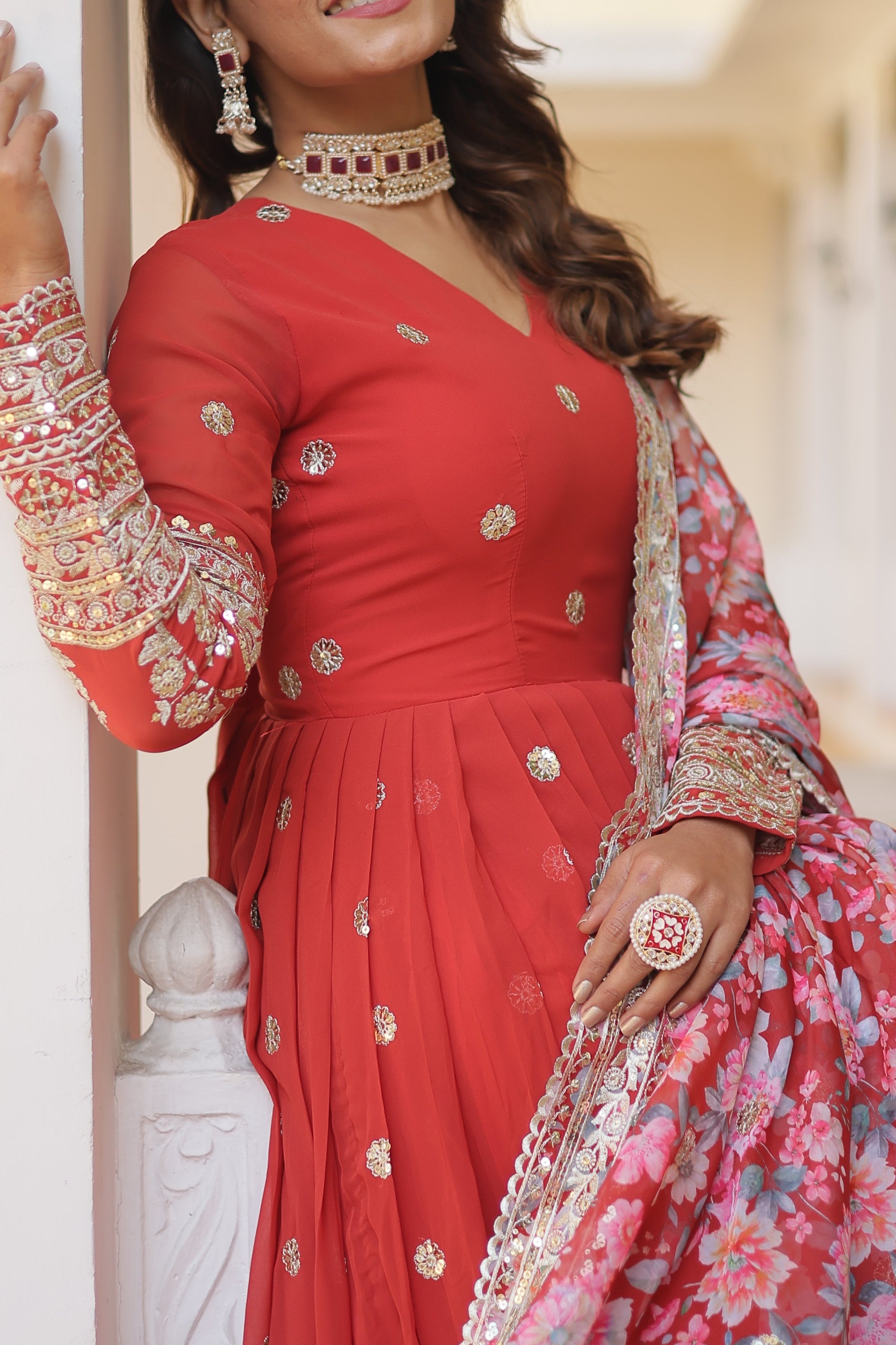 Faux Georgette Designer Orange Color Wedding Gown With Dupatta
