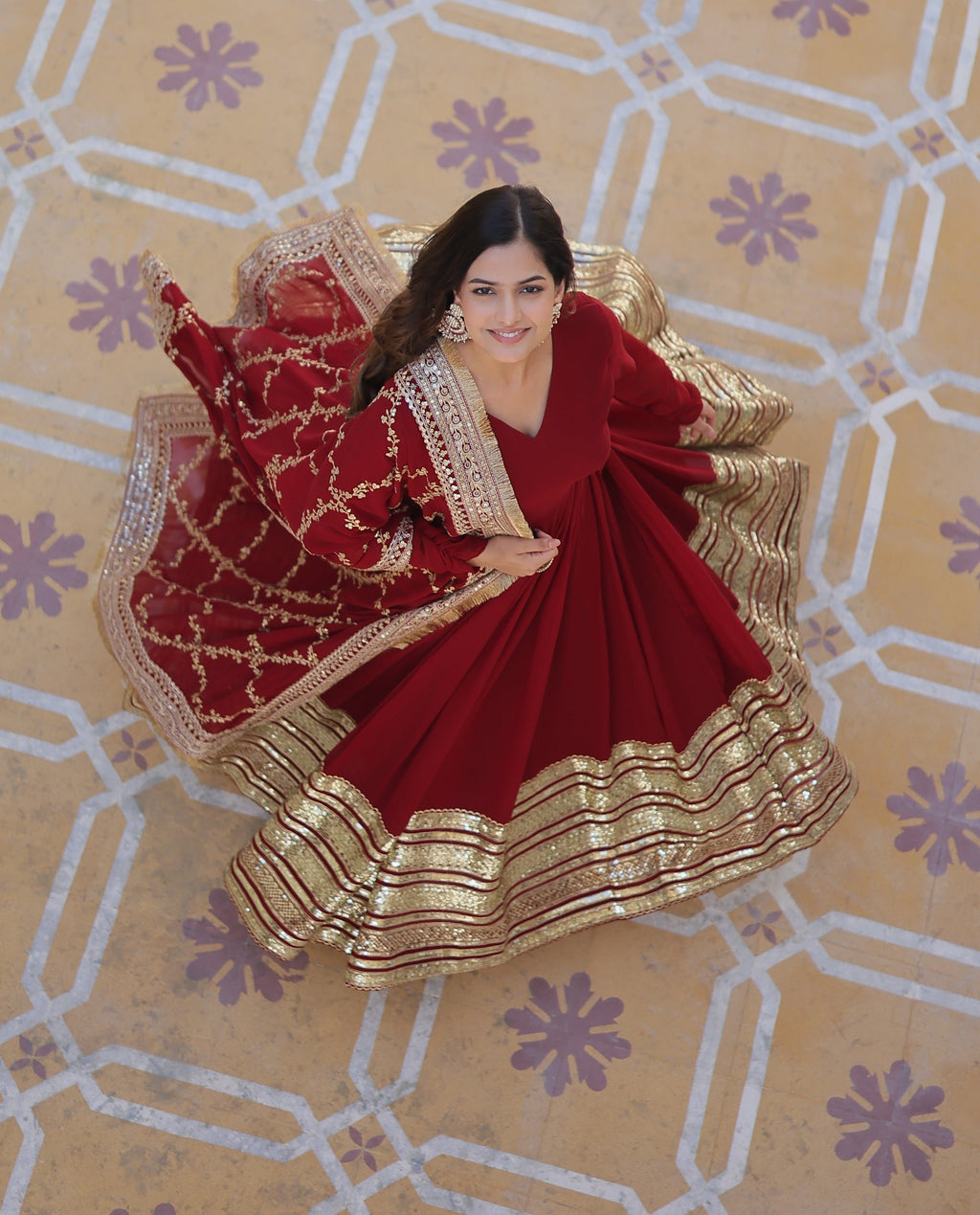 Women Partywear Embellished Gown Dress with Dupatta