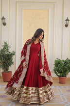 Women Partywear Embellished Gown Dress with Dupatta
