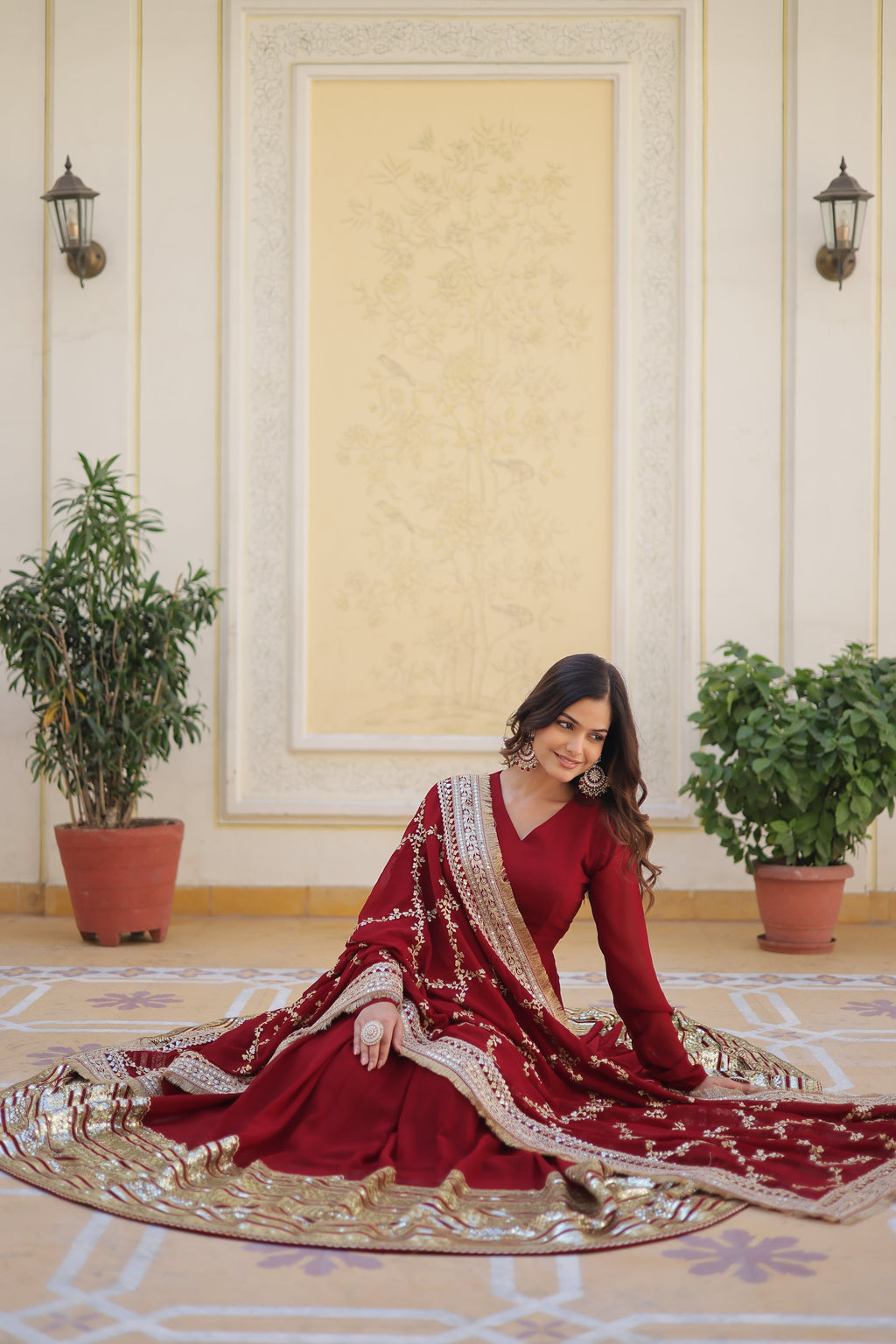 Women Partywear Embellished Gown Dress with Dupatta