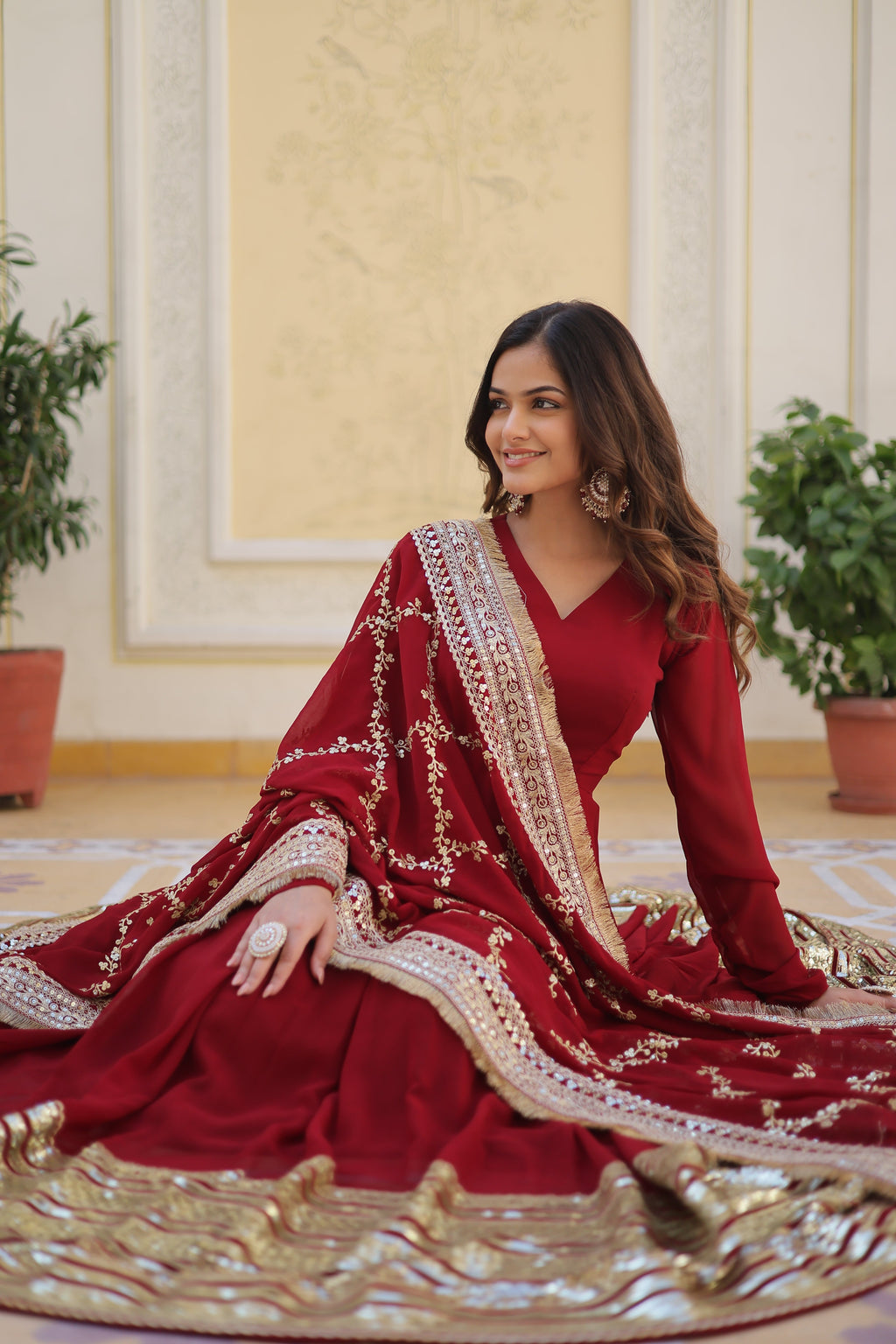 Women Partywear Embellished Gown Dress with Dupatta