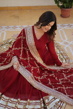 Women Partywear Embellished Gown Dress with Dupatta