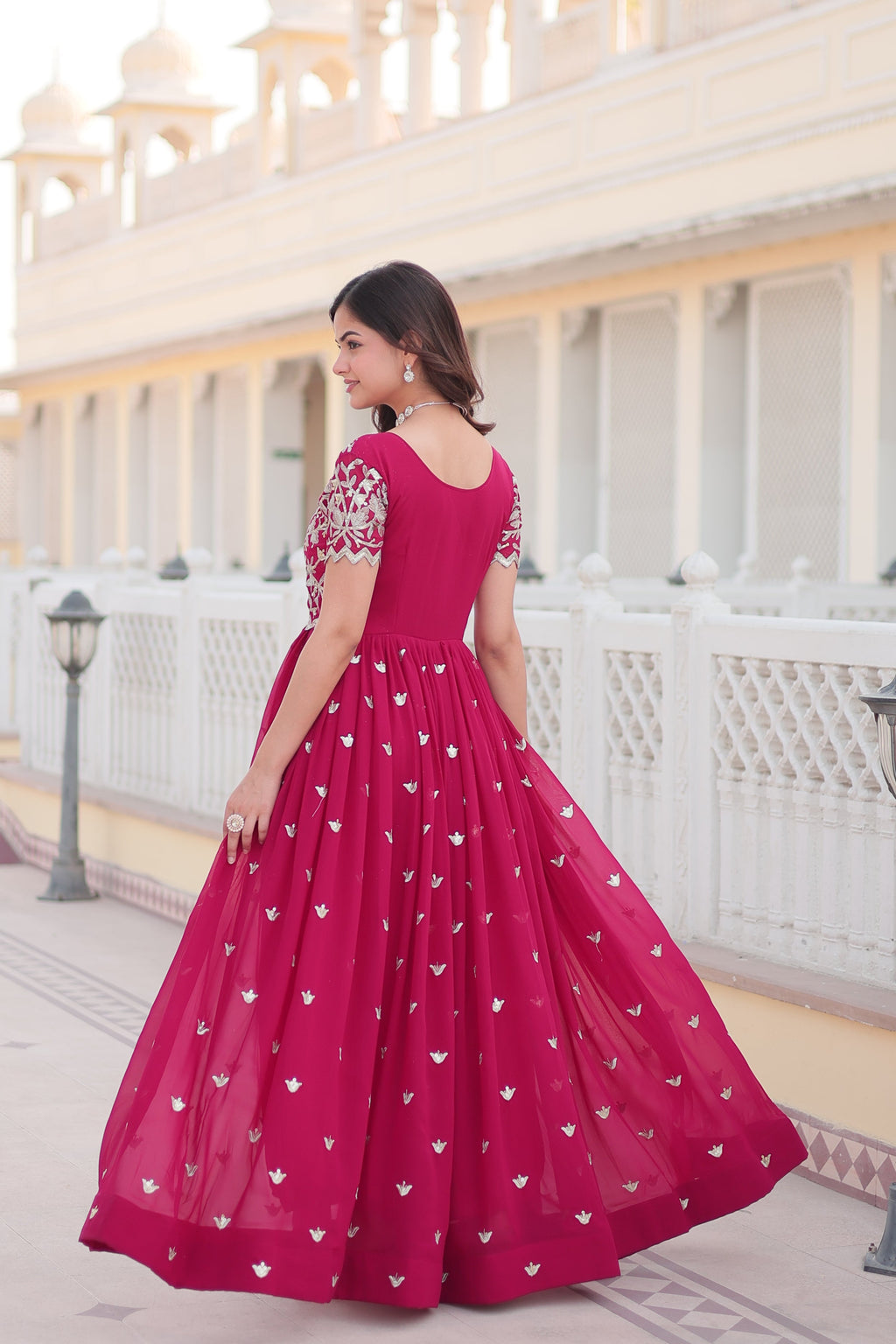 Pink Faux Georgette With Floral Embroidered Sequins Anarkali Gown Party Wear