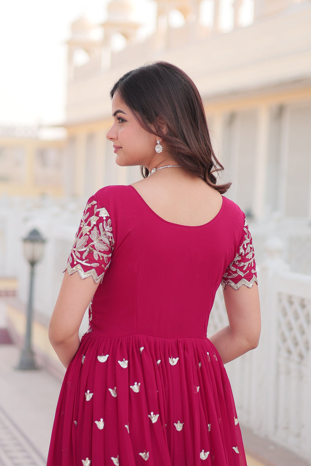 Pink Faux Georgette With Floral Embroidered Sequins Anarkali Gown Party Wear