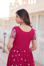 Pink Faux Georgette With Floral Embroidered Sequins Anarkali Gown Party Wear
