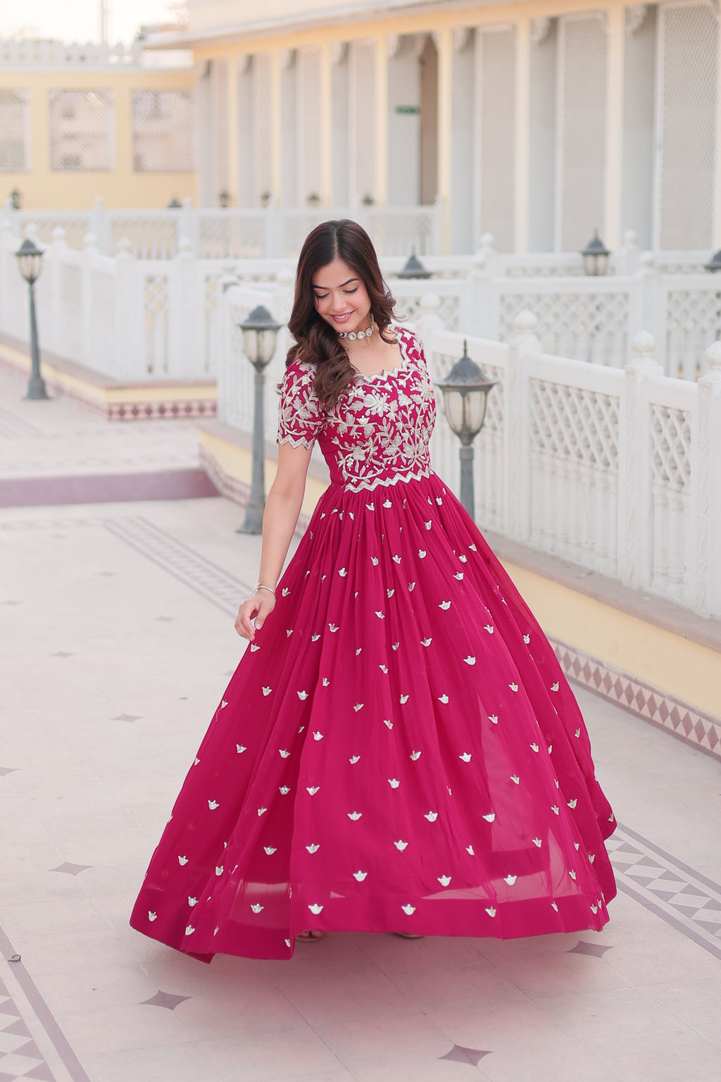 Pink Faux Georgette With Floral Embroidered Sequins Anarkali Gown Party Wear