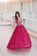 Pink Faux Georgette With Floral Embroidered Sequins Anarkali Gown Party Wear