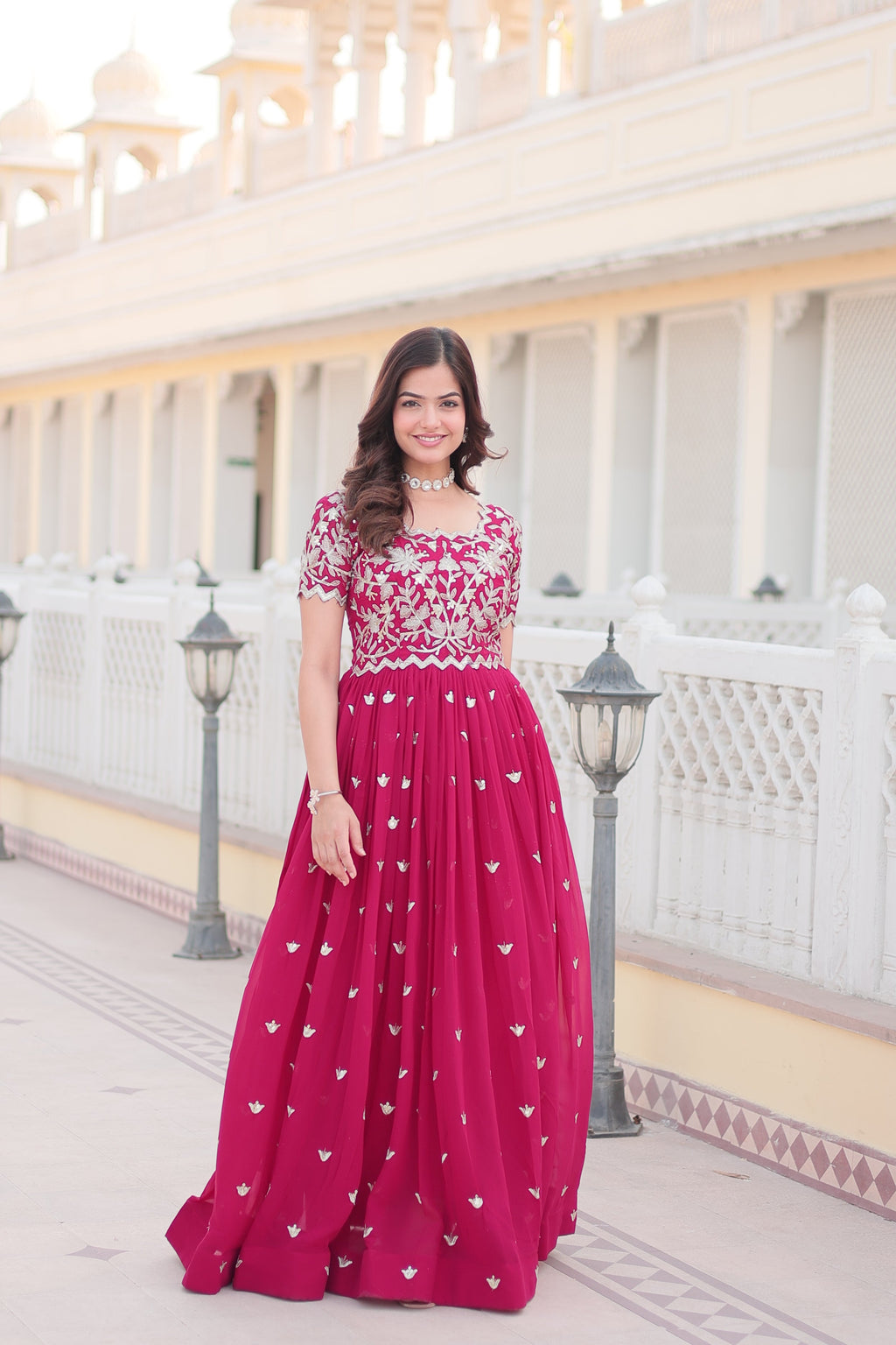 Pink Faux Georgette With Floral Embroidered Sequins Anarkali Gown Party Wear