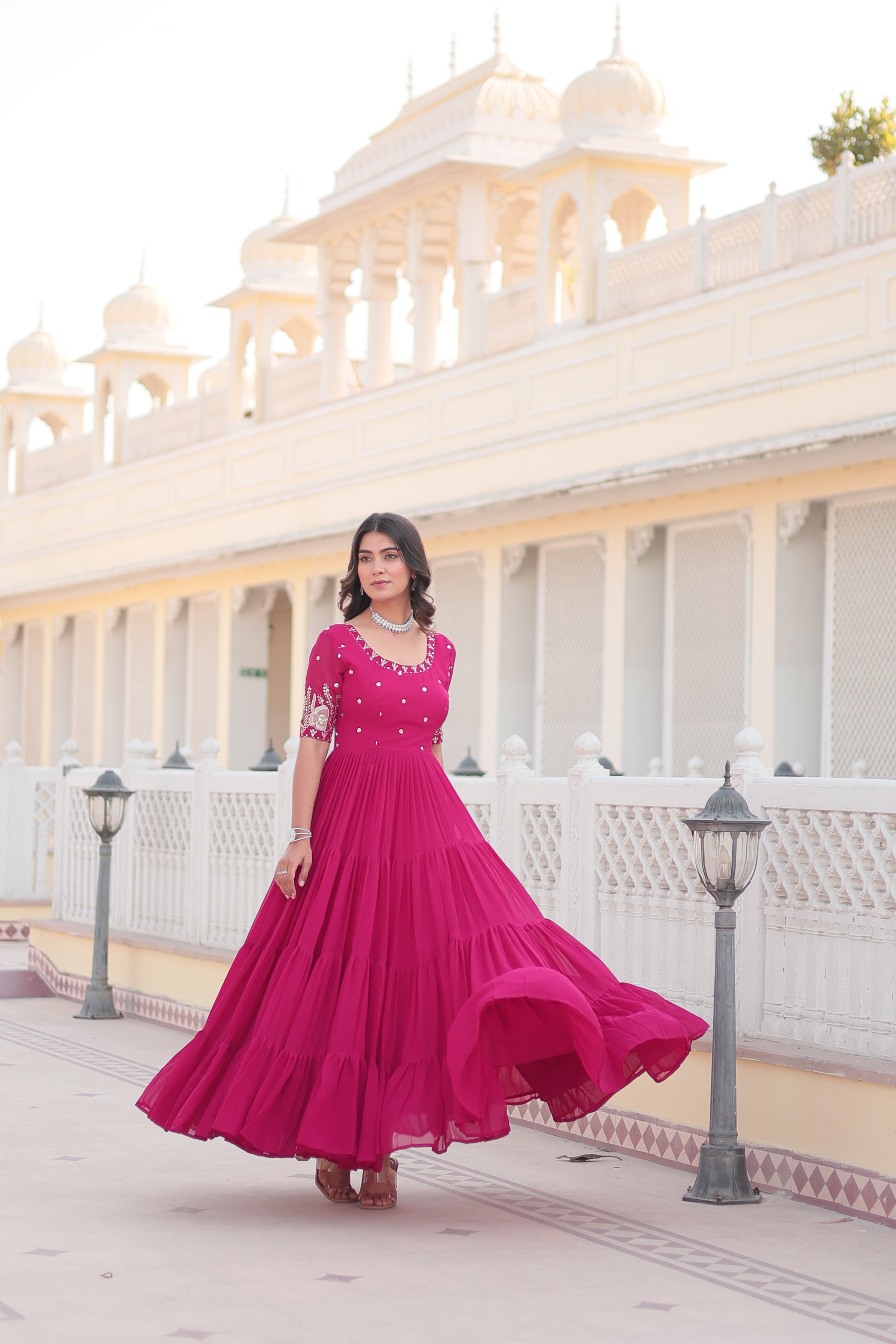Pink Luxe Zari & Sequin Embroidered Gown