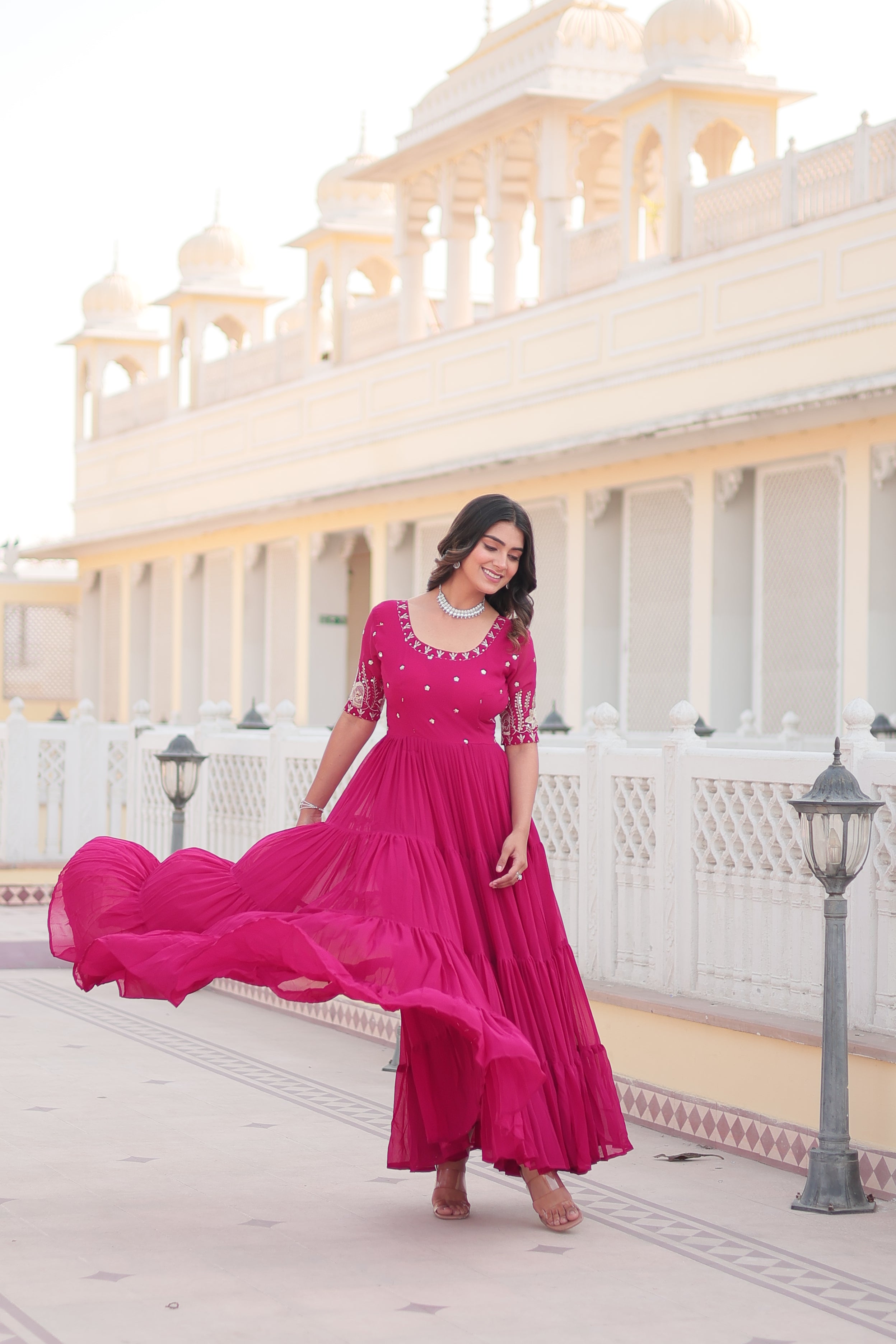 Pink Luxe Zari & Sequin Embroidered Gown