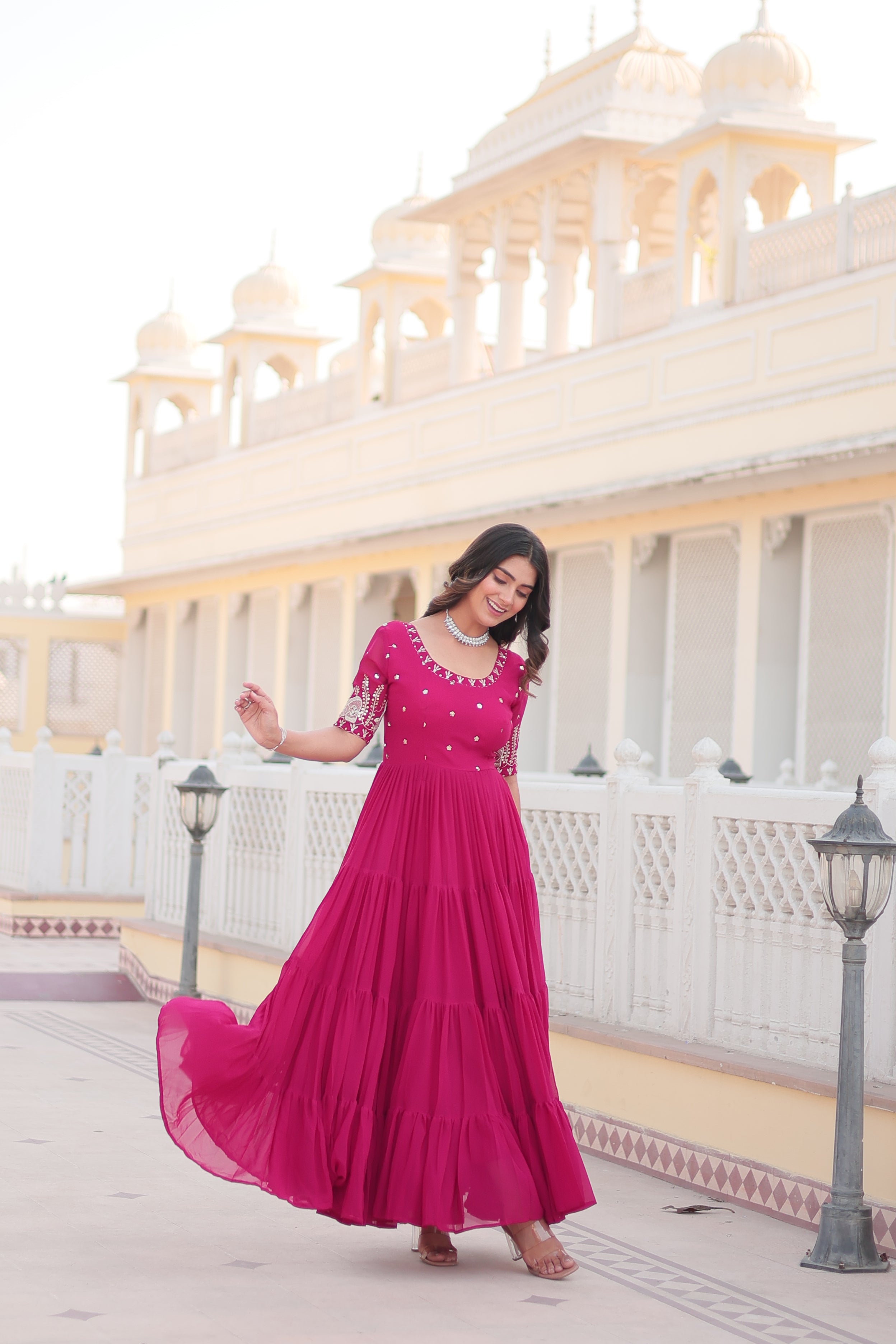 Pink Luxe Zari & Sequin Embroidered Gown