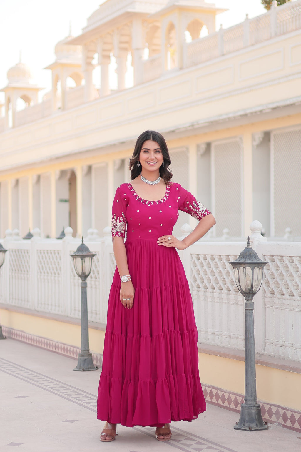 Pink Luxe Zari & Sequin Embroidered Gown