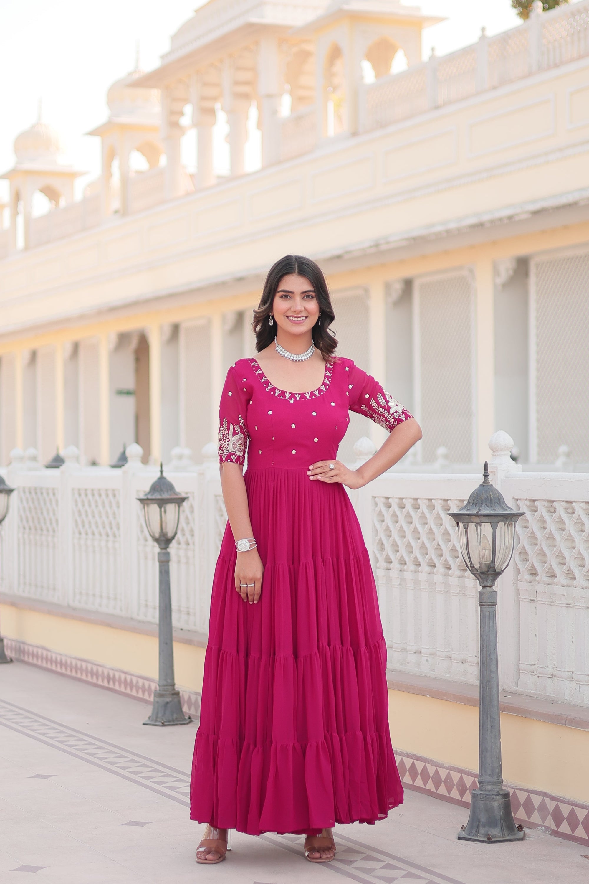 Pink Luxe Zari & Sequin Embroidered Gown