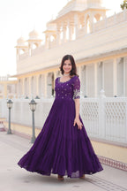 Purple Luxe Zari & Sequin Embroidered Gown