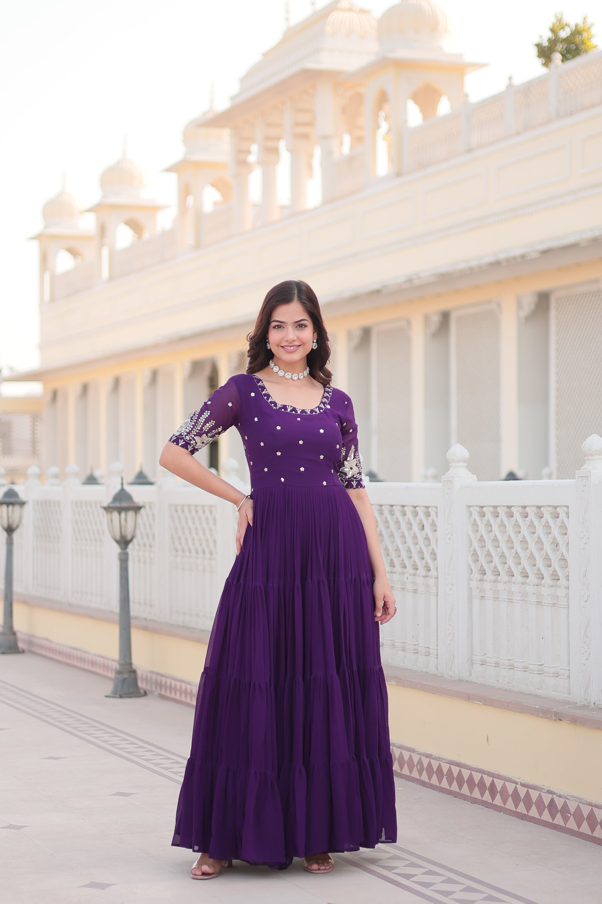 Purple Luxe Zari & Sequin Embroidered Gown