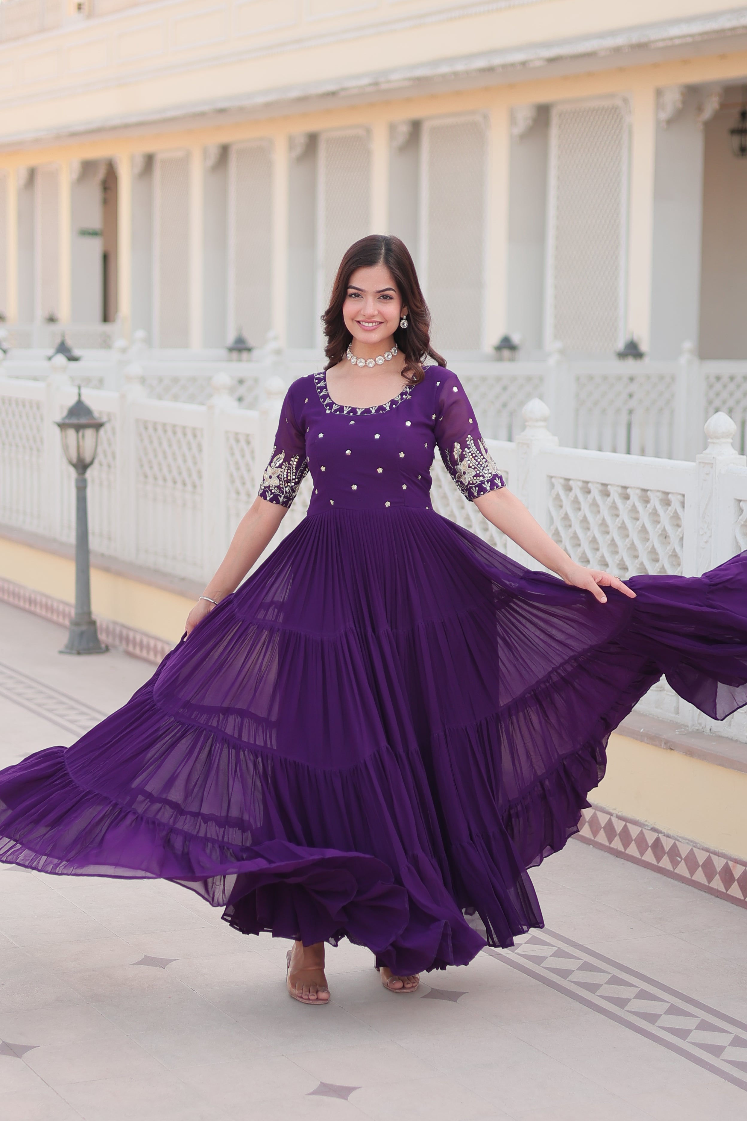 Purple Luxe Zari & Sequin Embroidered Gown