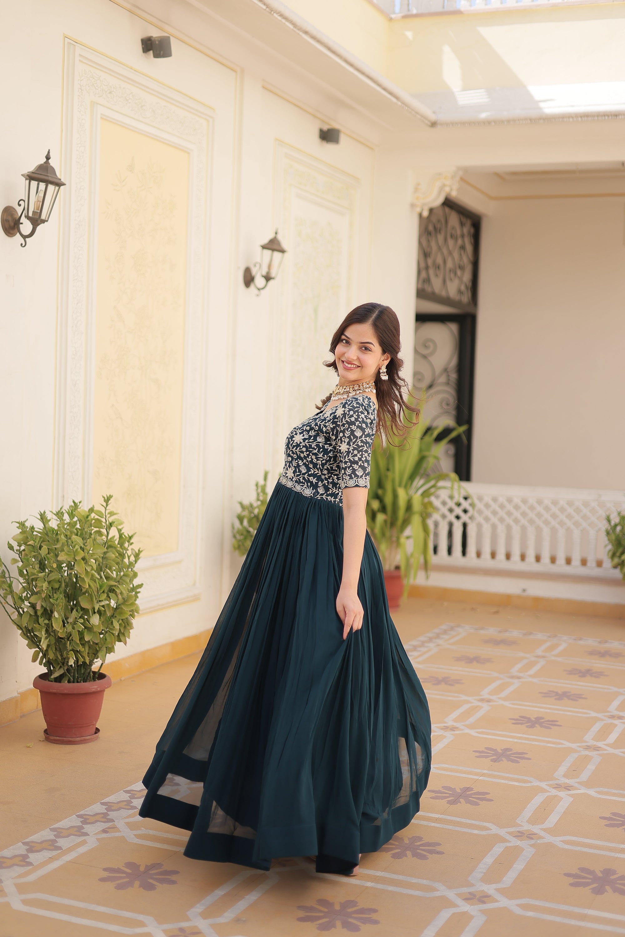 Rama colour faux georgette trending heavy work fully stitched gown