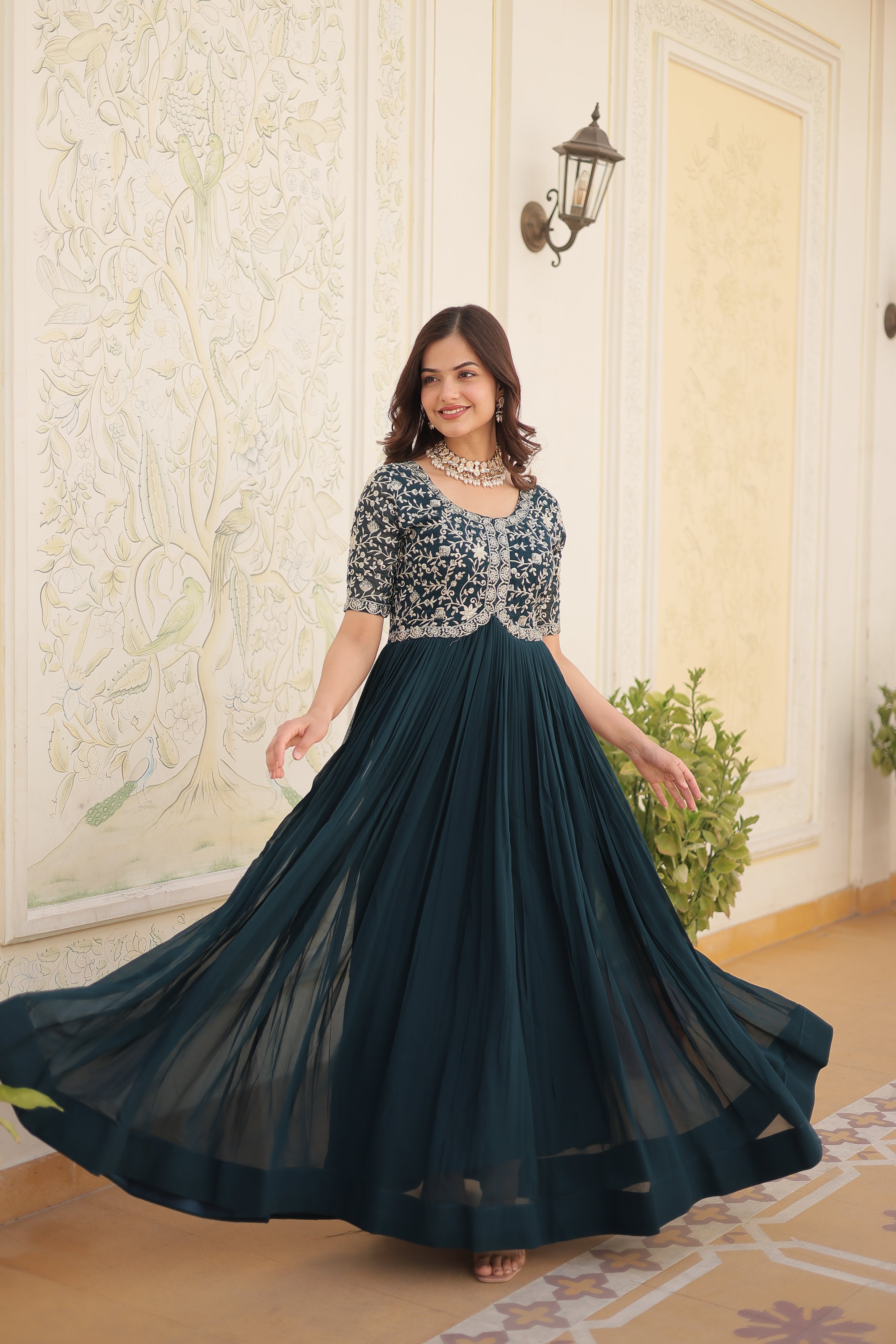 Rama colour faux georgette trending heavy work fully stitched gown