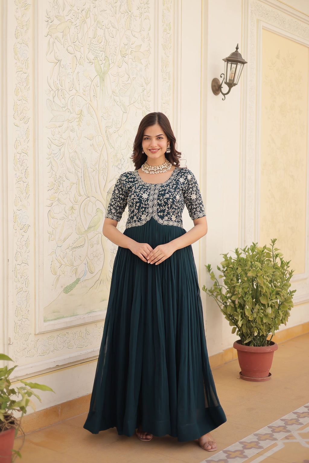 Rama colour faux georgette trending heavy work fully stitched gown
