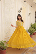 Yellow colour faux georgette trending heavy work fully stitched gown