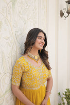 Yellow colour faux georgette trending heavy work fully stitched gown