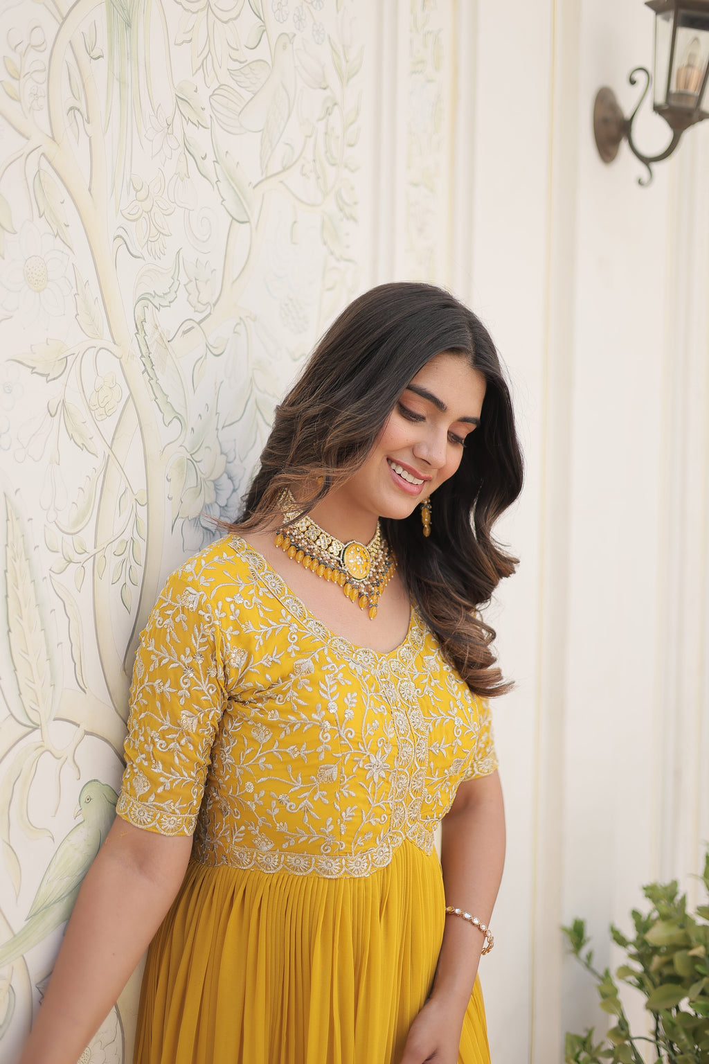 Yellow colour faux georgette trending heavy work fully stitched gown