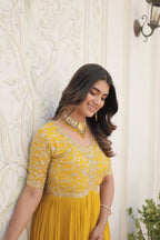 Yellow colour faux georgette trending heavy work fully stitched gown