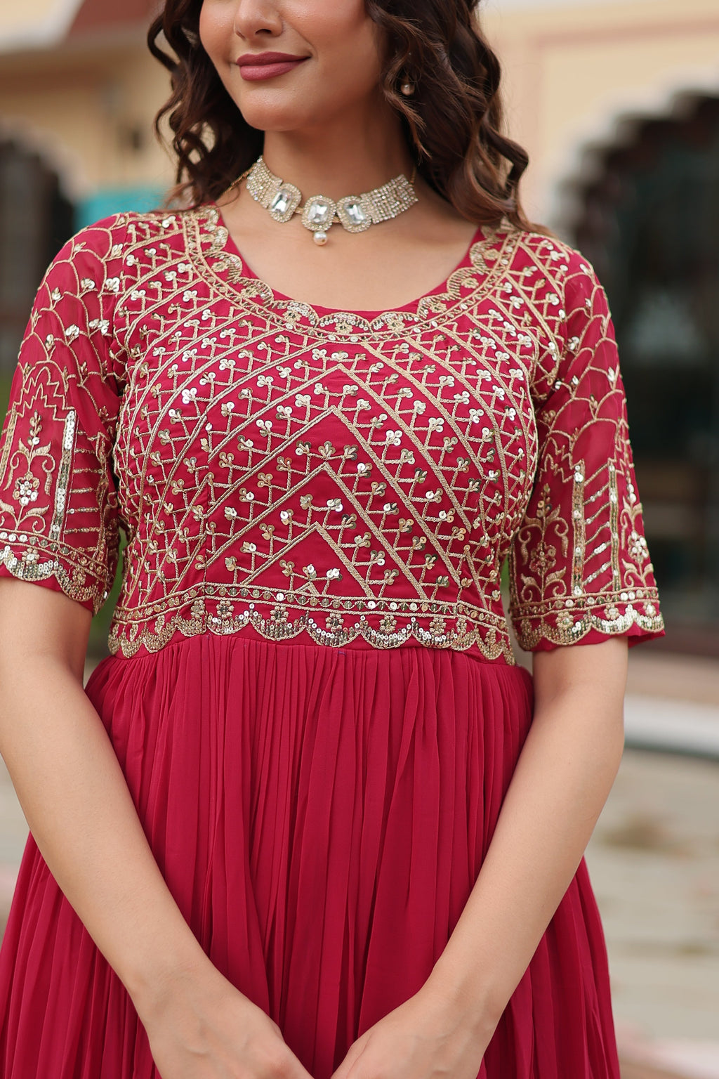 Pink Luxury Faux Blooming Designer Gown with Zari & Sequins Embroidery