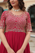 Pink Luxury Faux Blooming Designer Gown with Zari & Sequins Embroidery