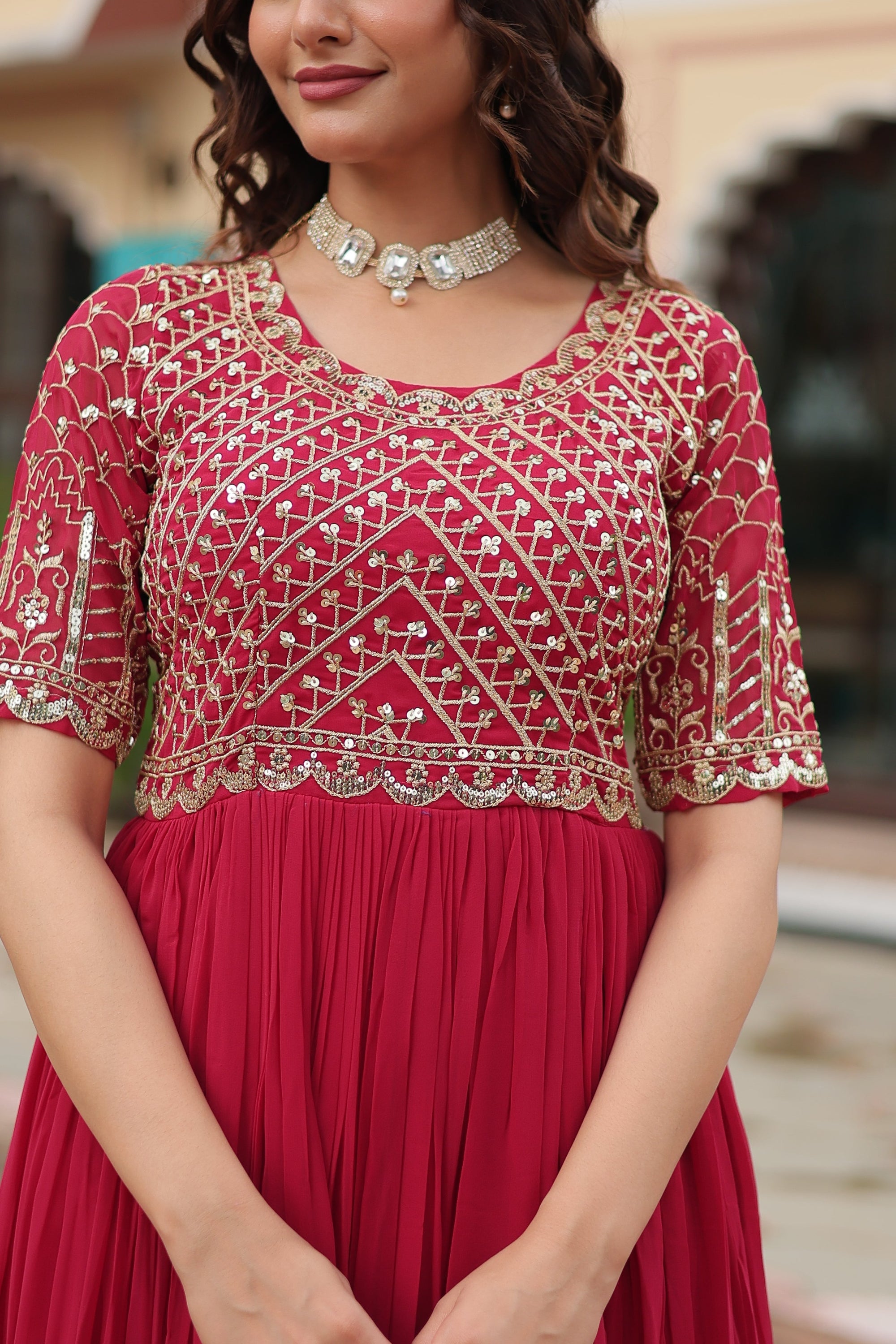 Pink Luxury Faux Blooming Designer Gown with Zari & Sequins Embroidery