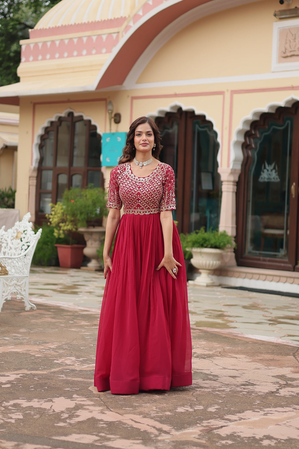 Pink Luxury Faux Blooming Designer Gown with Zari & Sequins Embroidery