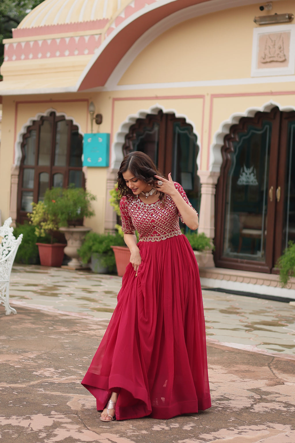 Pink Luxury Faux Blooming Designer Gown with Zari & Sequins Embroidery