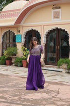Purple Luxury Faux Blooming Designer Gown with Zari & Sequins Embroidery