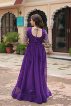 Purple Luxury Faux Blooming Designer Gown with Zari & Sequins Embroidery
