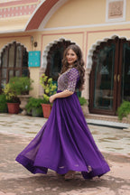 Purple Luxury Faux Blooming Designer Gown with Zari & Sequins Embroidery