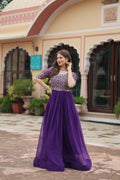 Purple Luxury Faux Blooming Designer Gown with Zari & Sequins Embroidery