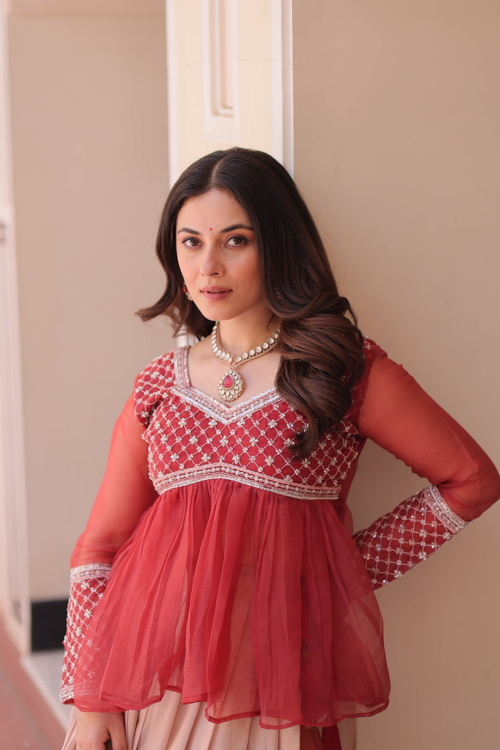 Gajri Elegant Floral Cosmos Print Lehenga Set with Embroidered Peplum Top