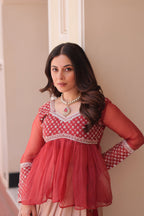 Gajri Elegant Floral Cosmos Print Lehenga Set with Embroidered Peplum Top