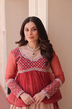 Gajri Elegant Floral Cosmos Print Lehenga Set with Embroidered Peplum Top
