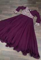 Wedding Wear Wine Color Sequence Work Long Gown