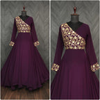 Wedding Wear Wine Color Sequence Work Long Gown