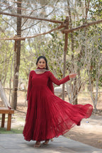 Maroon Women Embroidered Anarkali Kurta Set